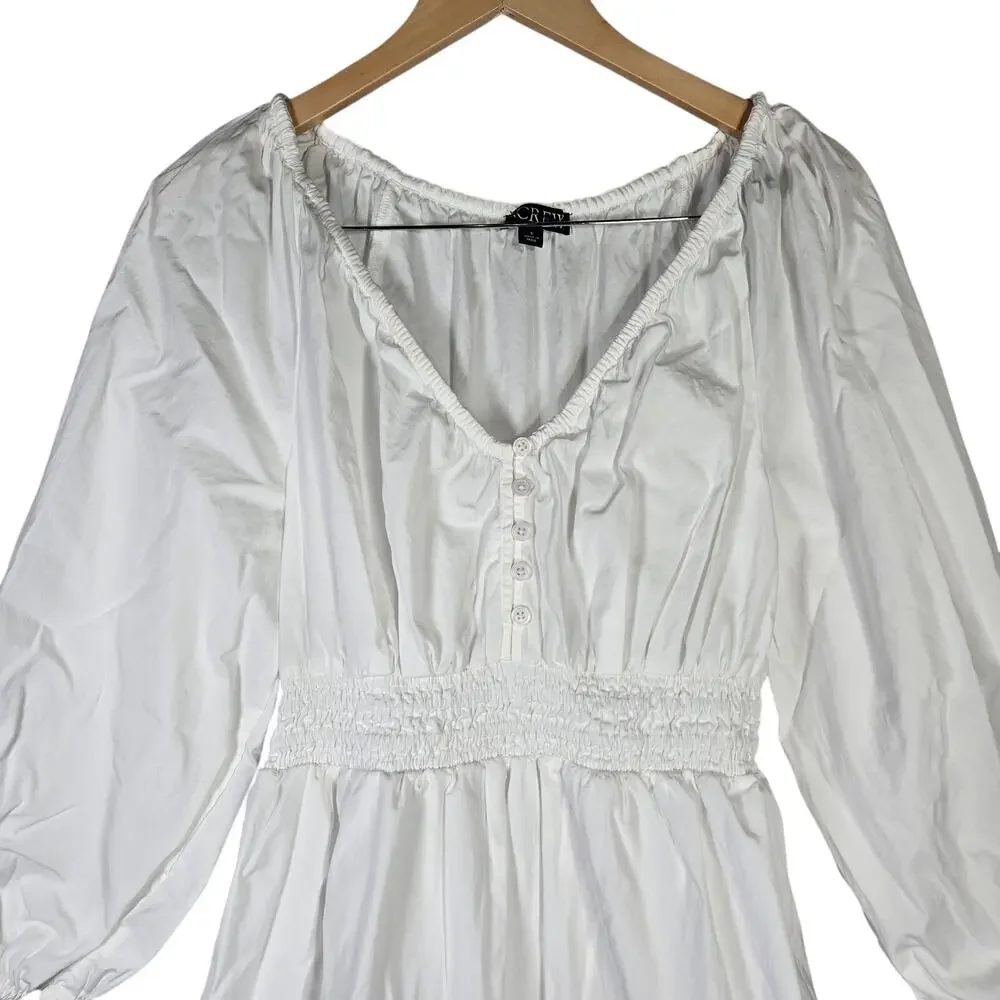 J. Crew V-Neck Midi Dress in Cotton Poplin in White S BR931‎